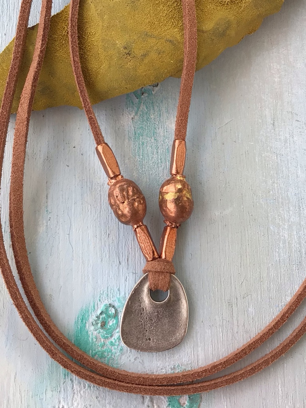 Hammered Copper Disc Sundance Charm suede cord necklace